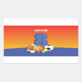 Jongen 8th Birthday Sports Balls Rechthoekige Sticker