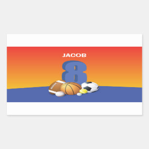 Jongen 8th Birthday Sports Balls Rechthoekige Sticker
