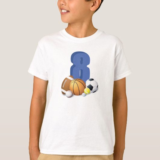 Jongen 8th Birthday Sports Balls T-shirt (Voorkant)