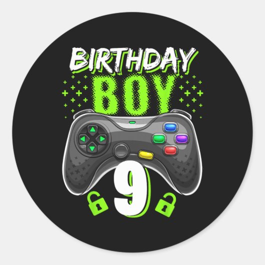 Jongen 9 Video Game Controller Gamer 9e verjaardag Ronde Sticker (Voorkant)