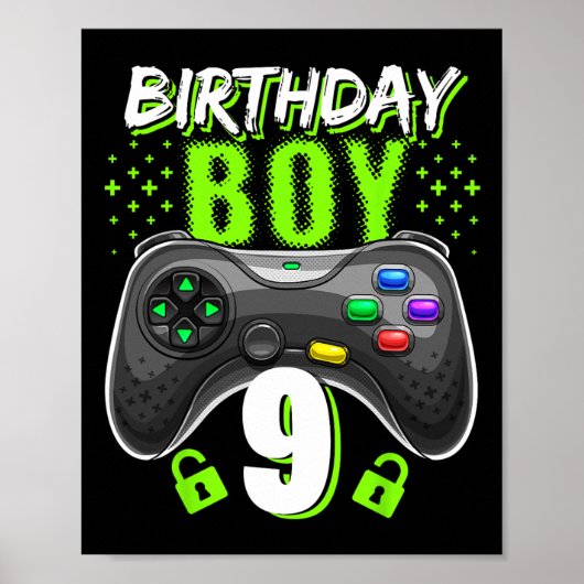 Jongen 9 Videospel Controller Gamer 9e Verjaardag Poster (Voorkant)