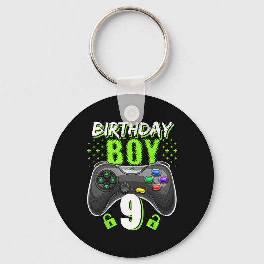 Jongen 9 Videospel Controller Gamer 9e Verjaardag Sleutelhanger (Voorkant)