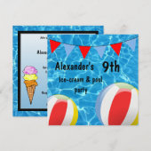 Jongen 9e Ijsje & zwembad Feest Kaart (Voorkant / Achterkant)