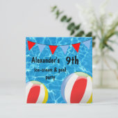 Jongen 9e Ijsje & zwembad Feest Kaart (Staand voorkant)