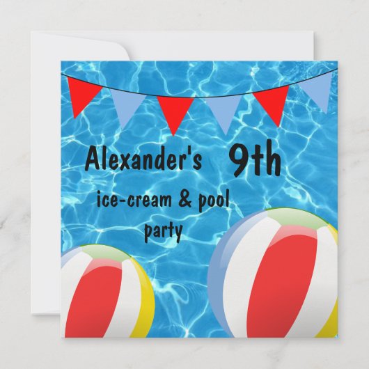 Jongen 9e Ijsje & zwembad Feest Kaart (Voorkant)