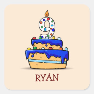 Jongen 9e verjaardag, 9 op de zoete blauwe Cake Vierkante Sticker