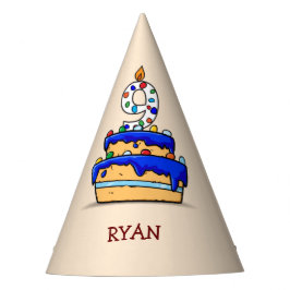 Jongen 9e verjaardag, 9 op zoete blauwe cake feesthoedjes