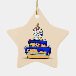 Jongen 9e verjaardag, 9 op zoete blauwe cake keramisch ornament