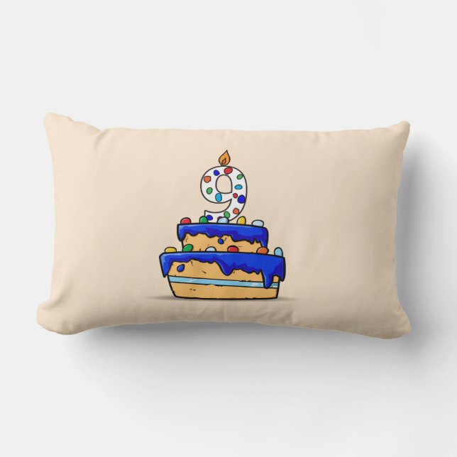 Jongen 9e verjaardag, 9 op zoete blauwe cake kussen (Voorkant)