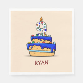 Jongen 9e verjaardag, 9 op zoete blauwe cake servet