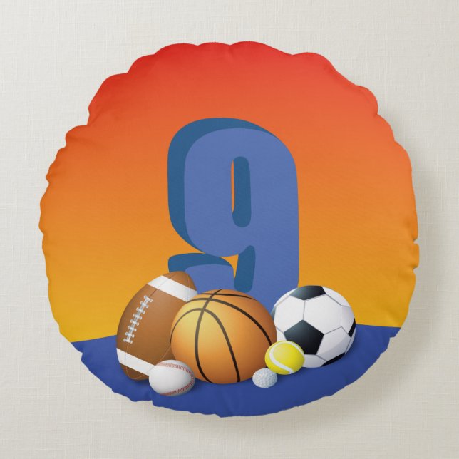 Jongen 9e verjaardag Sportbannalen Rond Kussen (Voorkant)