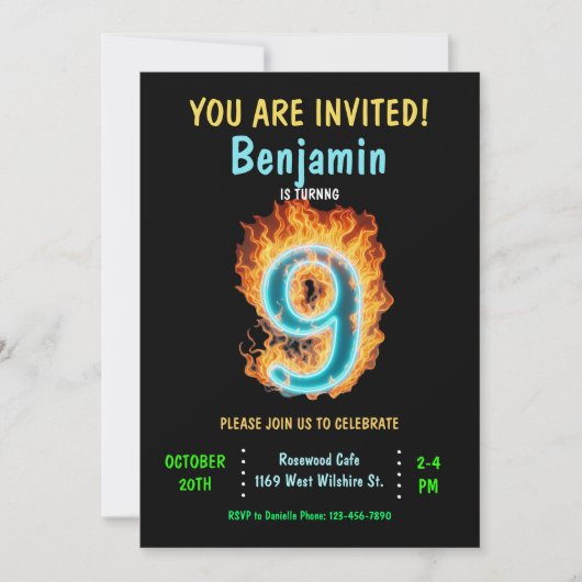 Jongen 9e verjaardag uitnodiging, jongen 9e verjaa kaart (Voorkant)