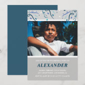 Jongen 9e verjaardagsuitnodiging Confetti Photo Na Kaart (Voorkant / Achterkant)