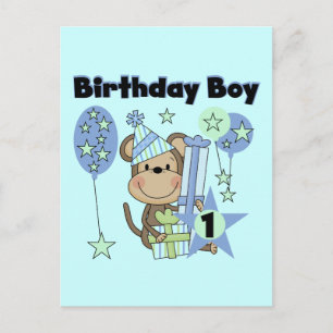 Jongen Aap Met Cadeaus 1e Verjaardag Briefkaart