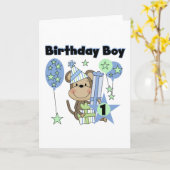 Jongen Aap Met Cadeaus 1e Verjaardag Kaart (Gele Bloem)