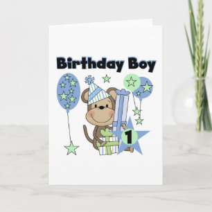Jongen Aap Met Cadeaus 1e Verjaardag Kaart