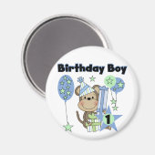Jongen Aap Met Cadeaus 1e Verjaardag Magneet (Voorkant / Achterkant)