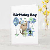 Jongen Aap Met Cadeaus 2e Verjaardag Tshirts Kaart (Gele Bloem)