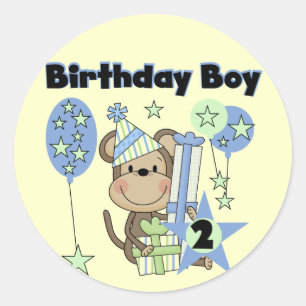 Jongen Aap Met Cadeaus 2e Verjaardag Tshirts Ronde Sticker