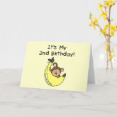 Jongen Aap op Banaan 2e Verjaardag Kaart (Gele Bloem)