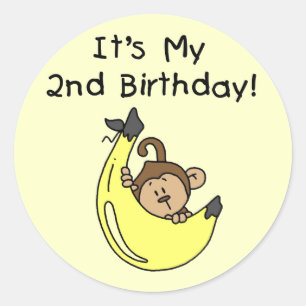 Jongen Aap op Banaan 2e Verjaardag Ronde Sticker
