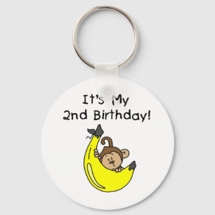 Jongen Aap op Banaan 2e Verjaardag Sleutelhanger