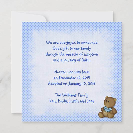 Jongen adoptie aankondiging (Achterkant)