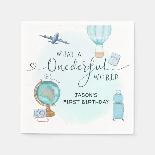 Jongen Adventure ONEderful World 1st First Birthda Servet (Voorkant)