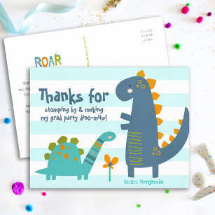Jongen Afstuderen Blauwe Dinosaurussen Kawaii Dank Briefkaart