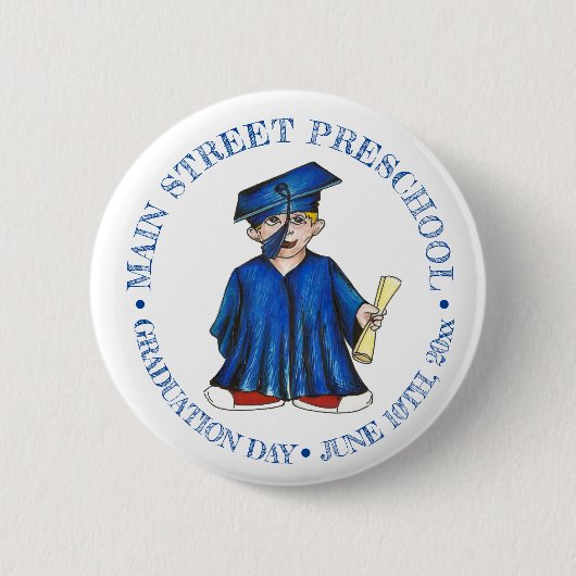 Jongen Afstuderen Blue Pet Preschool Afstuderen Ronde Button 5,7 Cm (Voorkant)