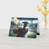 Jongen Afstuderen een vlammende honkbalknuppel Kaart (Gele Bloem)