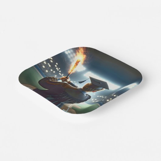 Jongen Afstuderen een vlammende honkbalknuppel Papieren Bordje (Gebogen)