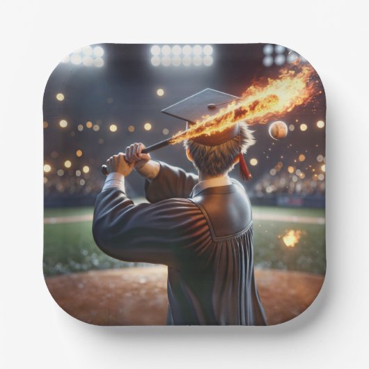 Jongen Afstuderen een vlammende honkbalknuppel Papieren Bordje (Voorkant)