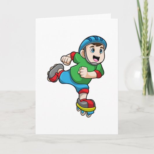 Jongen als schaatser met schaatsen en helm kaart (Voorkant)