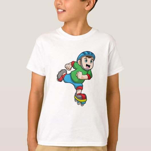 Jongen als Skater met gealigneerde schaatsen en he T-shirt (Voorkant)