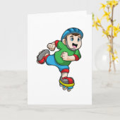 Jongen als skater met schaatsen en helm kaart (Gele Bloem)