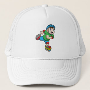 Jongen als Skater met Schaatsen en helm Trucker Pet