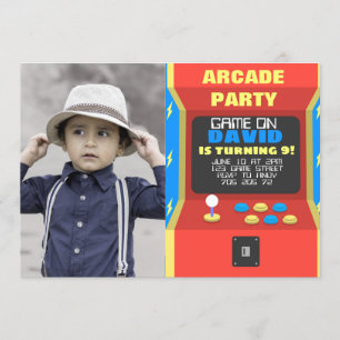 Jongen Arcade Party Retro Gaming Birthday met foto Kaart
