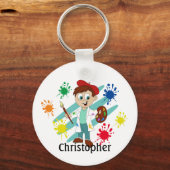 Jongen artistieke schilder gepersonaliseerd sleutelhanger (Voorkant)
