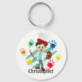 Jongen artistieke schilder gepersonaliseerd sleutelhanger (Achterkant)