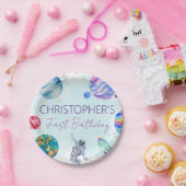 Jongen Astronaut Gold Blue Rocket Ship Planet Papieren Bordje (Feest)