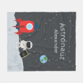 Jongen Astronaut on Moon, Monogrammed Voornaam Fleece Deken (Voorkant (Horizontaal))