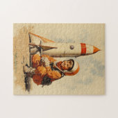 Jongen astronaut retro stijl legpuzzel (Horizontaal)