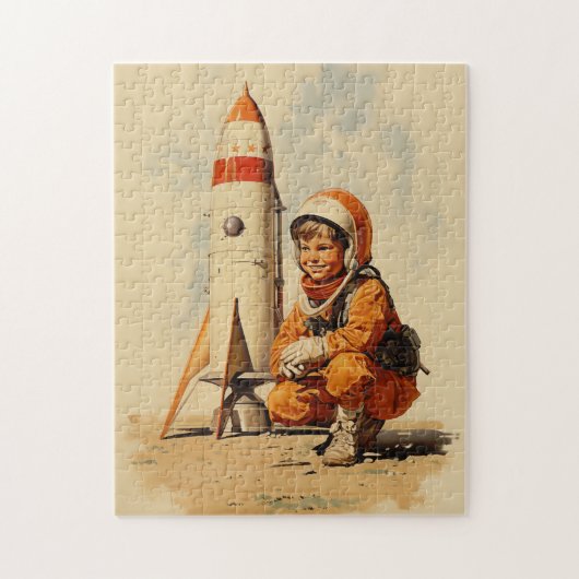 Jongen astronaut retro stijl legpuzzel (Verticaal)