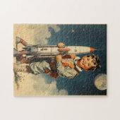Jongen astronaut retro stijl legpuzzel (Horizontaal)