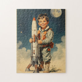 Jongen astronaut retro stijl legpuzzel