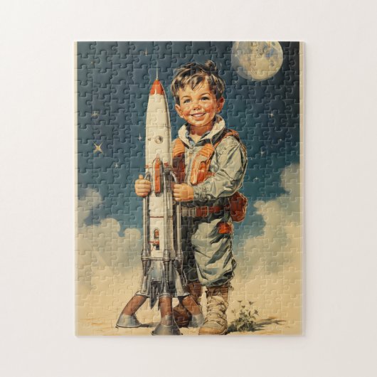 Jongen astronaut retro stijl legpuzzel (Verticaal)