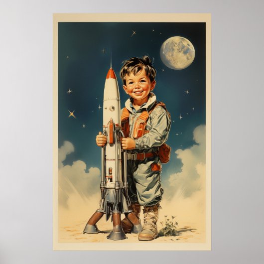 Jongen astronaut retro stijl poster (Voorkant)
