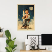 Jongen astronaut retro stijl poster (Thuiskantoor)