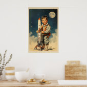 Jongen astronaut retro stijl poster (Keuken)